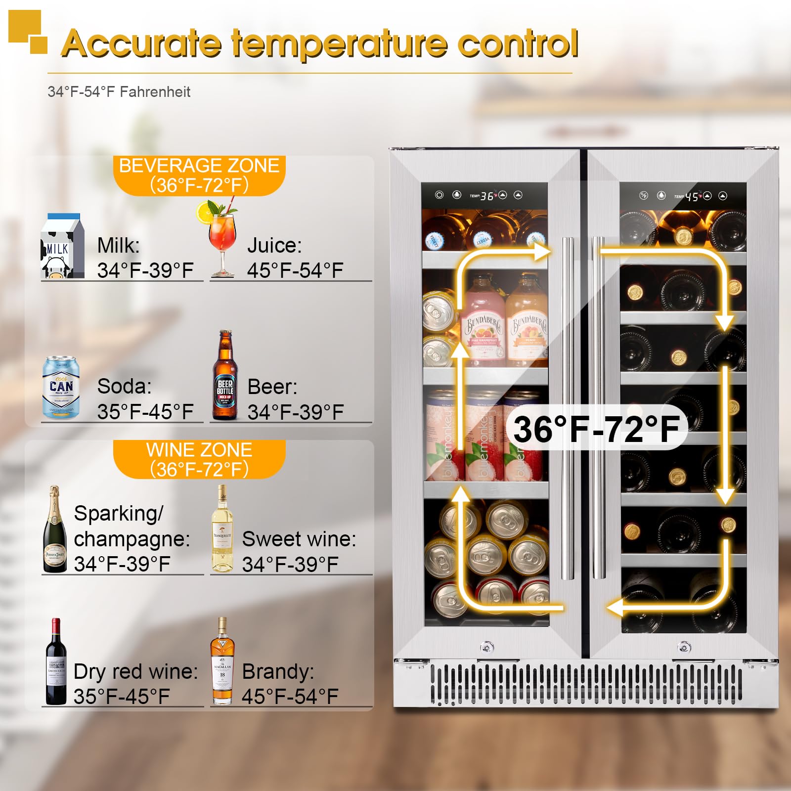 24 Inch Wine And Beverage Refrigerator, Dual Zone Wine And Drink Fridge With Glass Door&Lock For 20 Bottles And 60 Cans, Under Counter Wine Cooler Refrigerator Built-In Counter Or Freestanding on Fridge.com - View 5