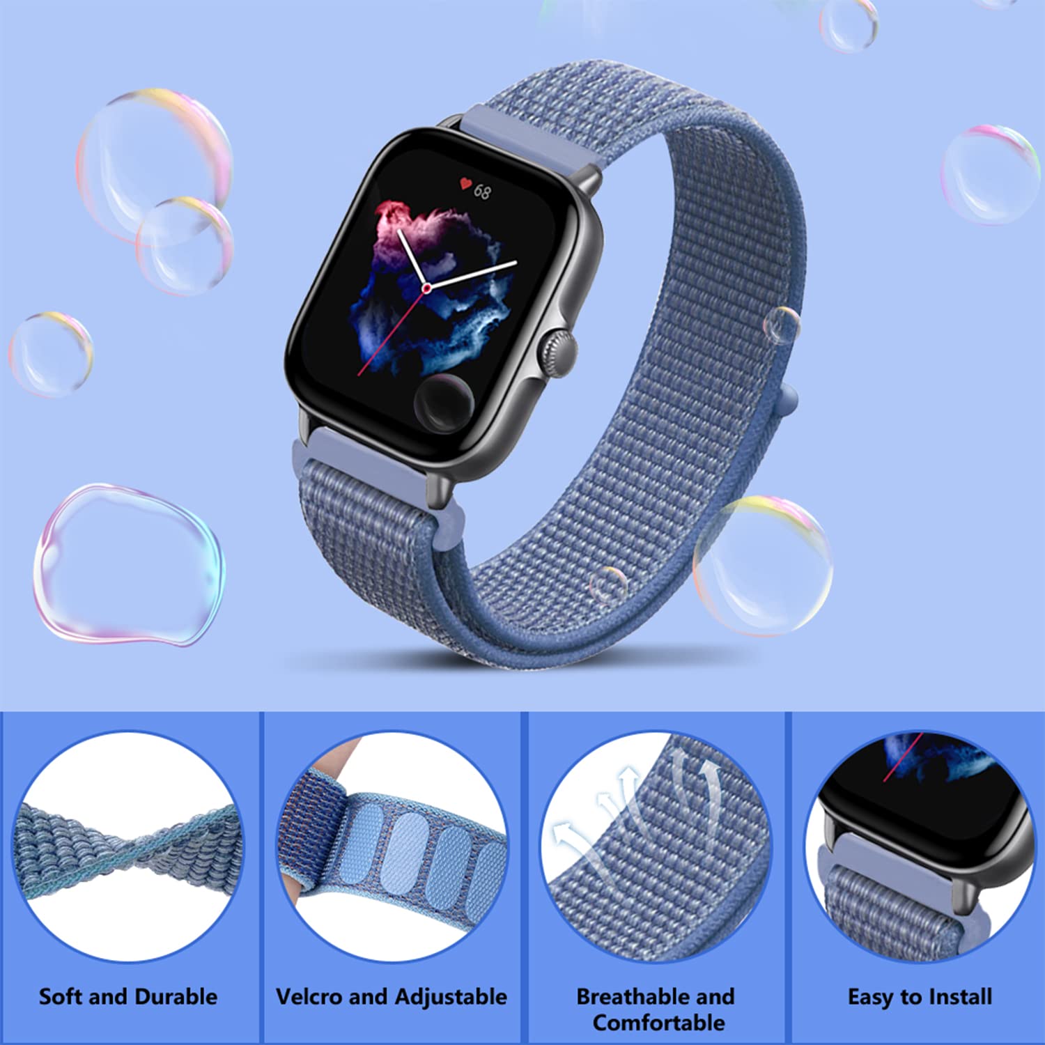 PaceBid 20mm Nylon Strap Compatible with Amazfit Active 2 Square/GTR Mini/GTS 4/4 Mini/Bip 3/Bip3 Pro/GTS 3/2 - Image 2
