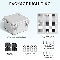 Vista 6 de TICONN - Caja de conexiones impermeable eléctrica IP67, caja de plástico ABS con tapa con bisagras, con placa de montaje, soportes de pared