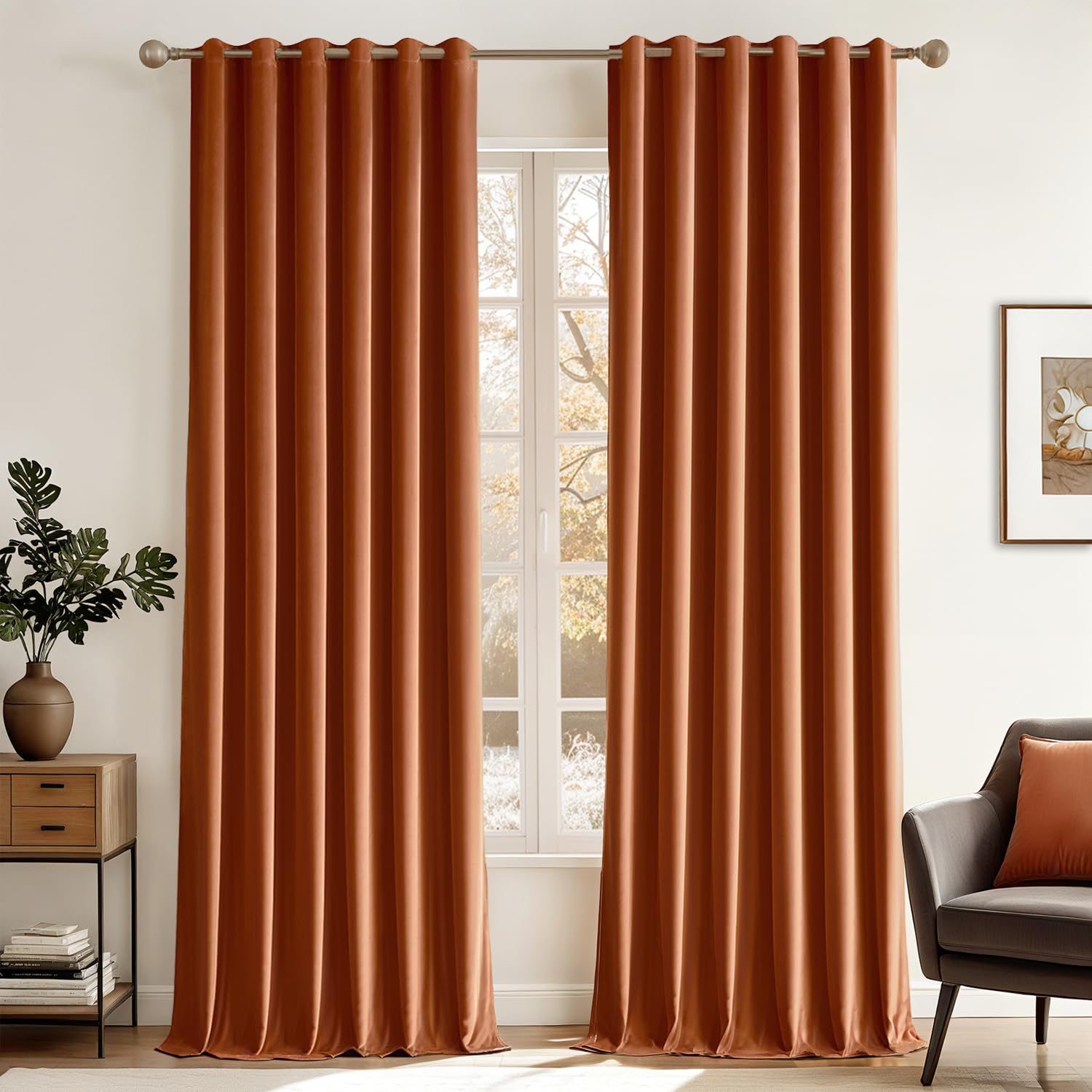 MIULEE Burnt Orange Velvet Curtains for Autumn Bedroom Decor 2 Panel Set 90 Inch Drop, Sun Blocking Room Darkening Rust Coloured Curtain 90x90, Soft Elegent Fall Decorations Curtains Living Room โ image 1