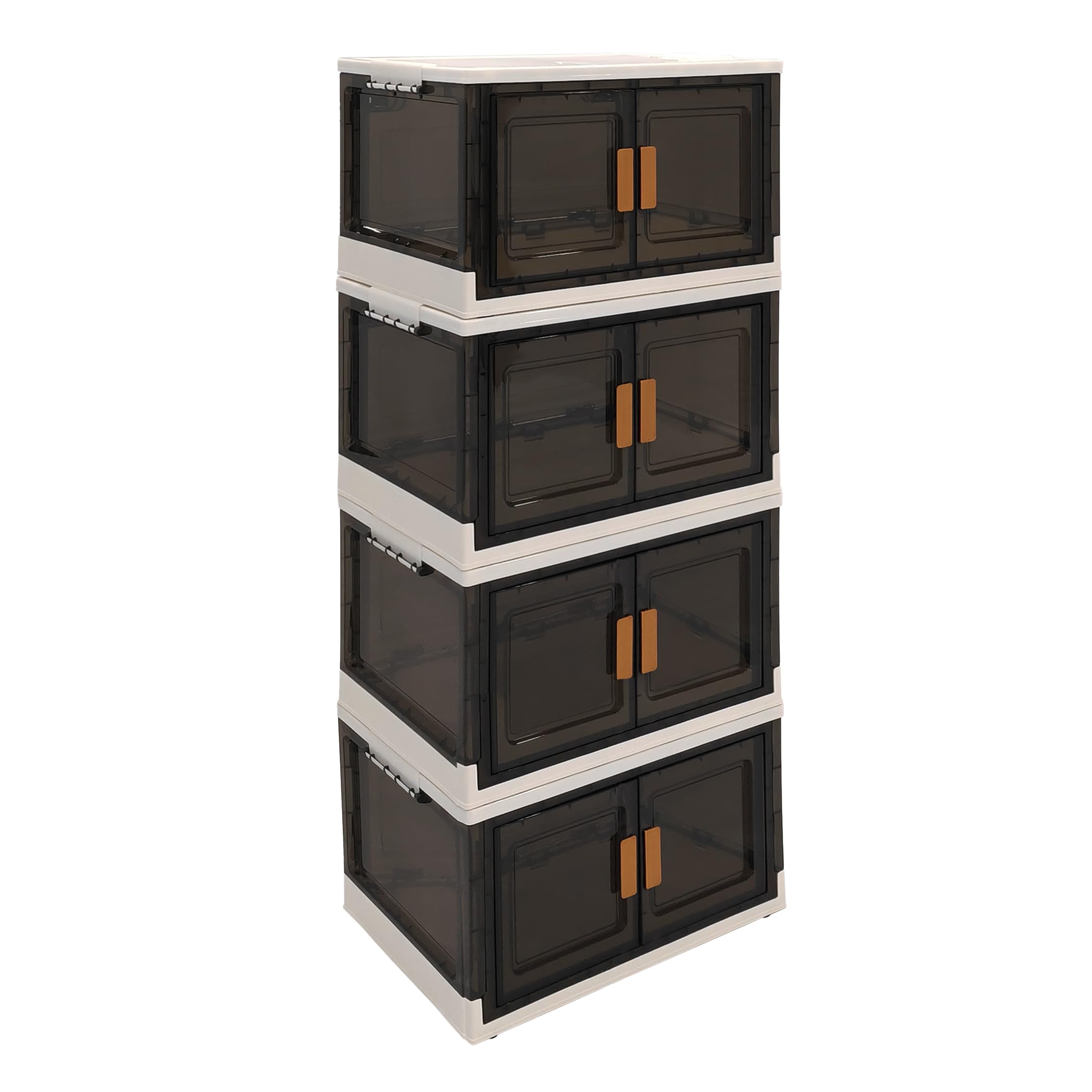 Vertical Box Black 55L Storage Bin With Doors - Plastic Containers With Lids, Collapsible Foldable Stackable Cabinet For Home Office Organizing (Pack Of 4)