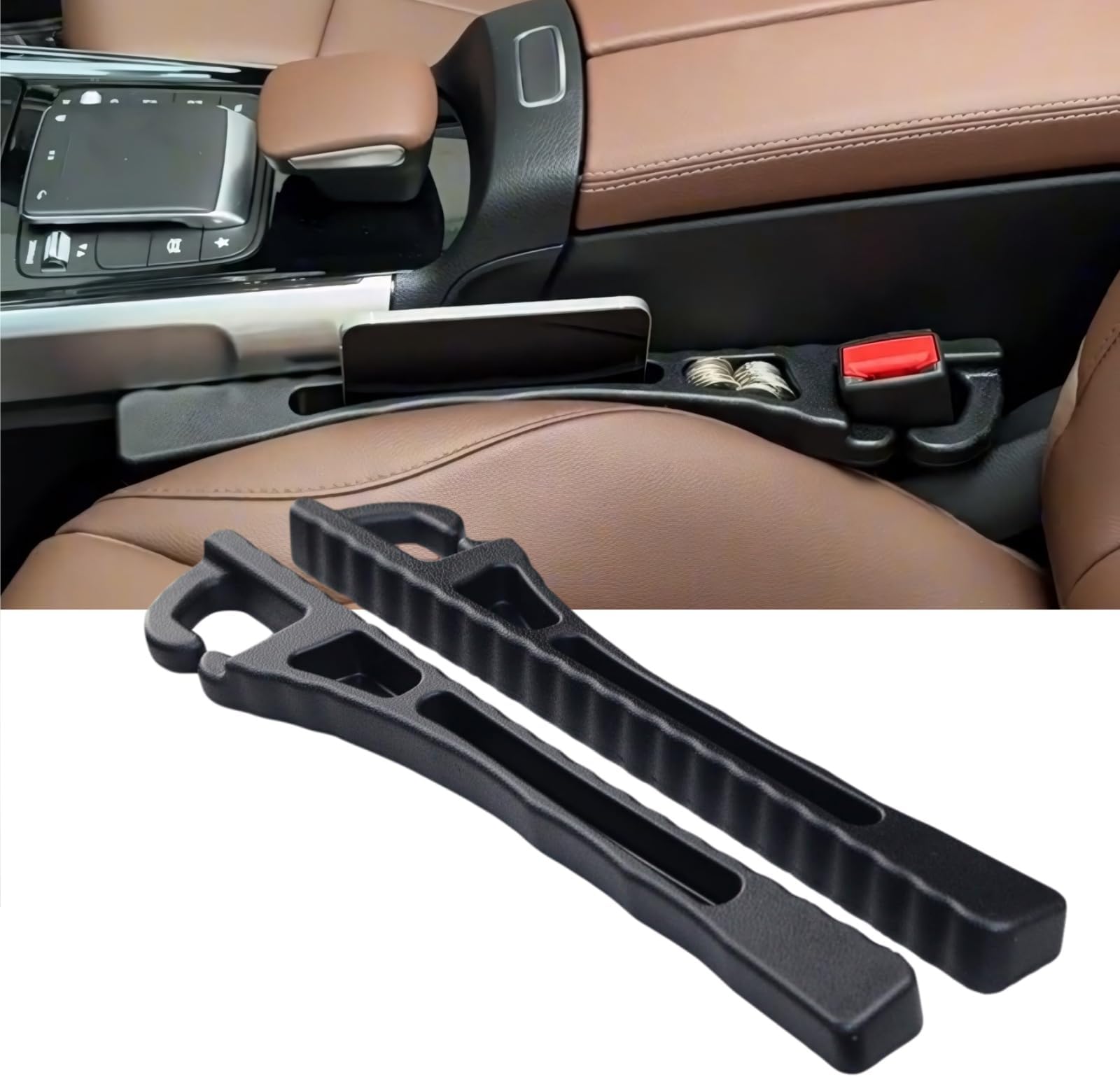 Car Seat Gap Filler Organizer, Universal Fit for Cars, Trucks, SUVs, Stops Keys, Phones, Coins, Great for Commutes, Families, Black, 2 Pack, Car Accessories