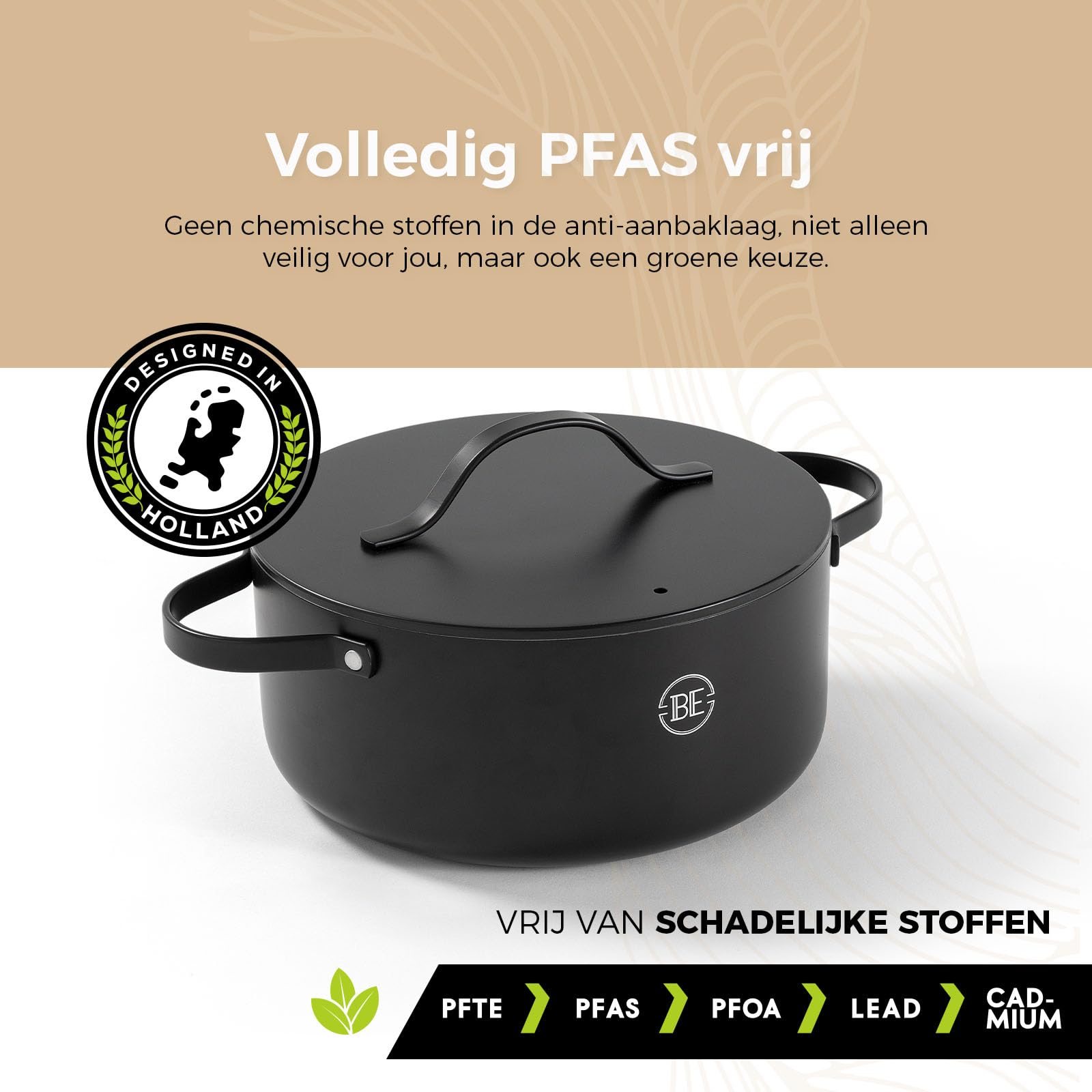BE Living Essential Kookpan met deksel – 24 cm – Keramische antiaanbaklaag – Geschikt voor inductie – Vrij van PTFE en PFOA – Grijs