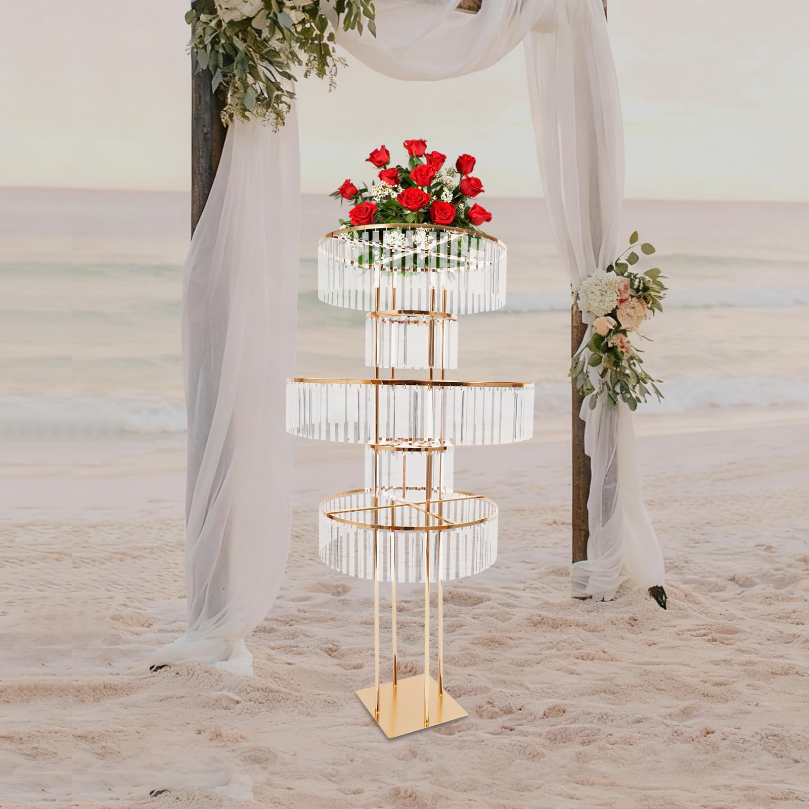 Soporte para flores de cristal dorado, 155 cm, metal para bodas con