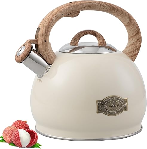 Tetera de acero inoxidable de 2.7 cuartos de galón, tetera silbadora para estética de la parte superior de la estufa, hervidores de agua portátiles