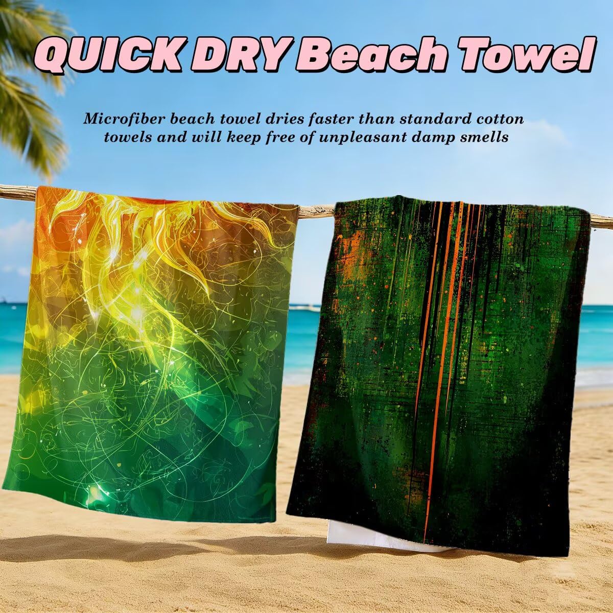 Toalla Playa 80x160 cm, Toalla Gimnasio Microfibra Secado Rapido, Juego de 2 Antiarena Toallas de Playa, Ligera Compacta Toallas Microfibra Grande para Viaje, Regalo Hombre Regalo Mujer (Sol) -4565