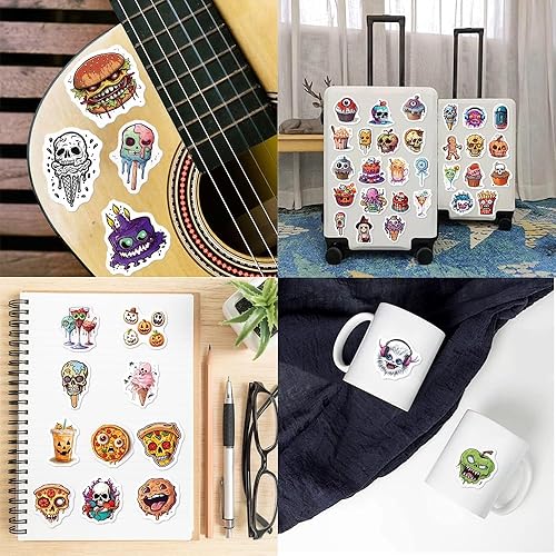 Miniatura 4 de 50 calcomanías con temática de comida de dibujos animados de Halloween, lindas calcomanías de vinilo impermeables para fiestas de vacaciones,