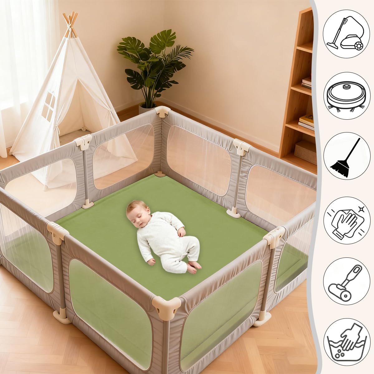 Premium Krabbelmatte Baby, Kinderteppich Teppich, 2 cm Extra Dicke und Weiche Schaum Spielmatte Baby Kinder, rutschfeste Baby Play Mat für Laufstall, Hellgrün, 120 x 180 cm