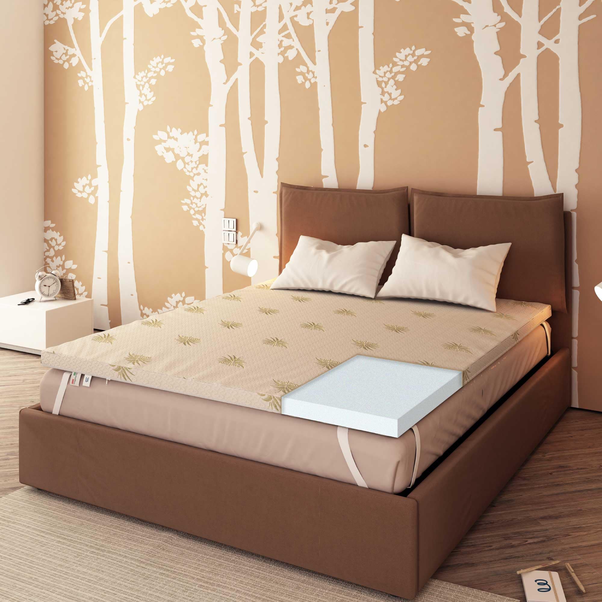 Baldiflex Topper per materasso Matrimoniale 160x190 cm in Poliuretano Altezza 10 cm, Coprimaterasso, Rivestimento Aloe Vera