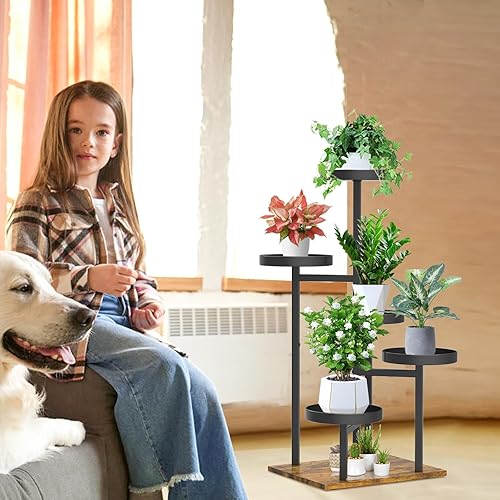 Miniatura 6 de iDavosic.ly Soporte para plantas de 5 niveles para interiores, soporte de esquina de metal alto para múltiples plantas, soporte de exhibición de