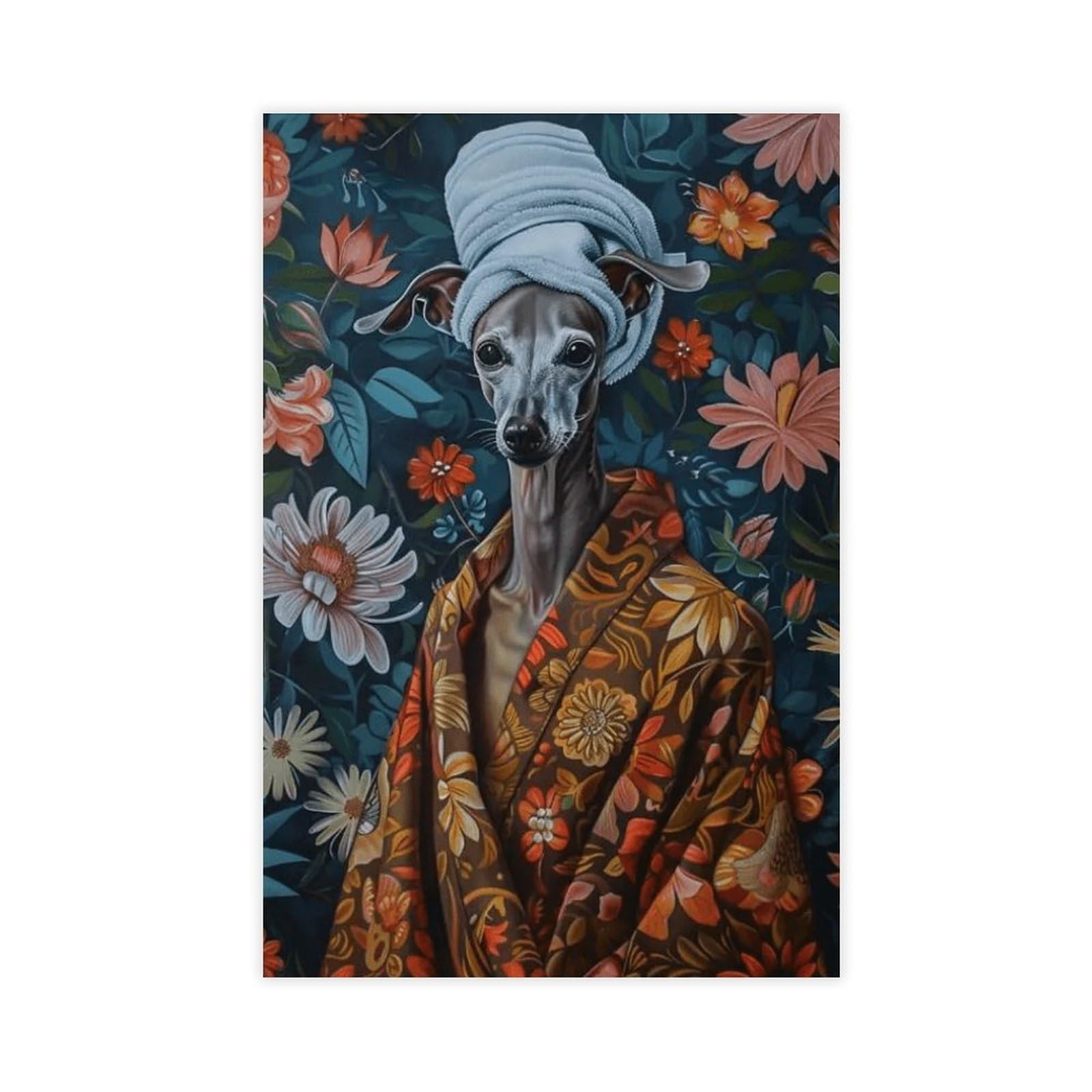 Nffbgfd Italian Greyhound In Bathrobe Canvas Poster Bedroom Decor Landscape Decor Gift 16X24inch(40X60cm)