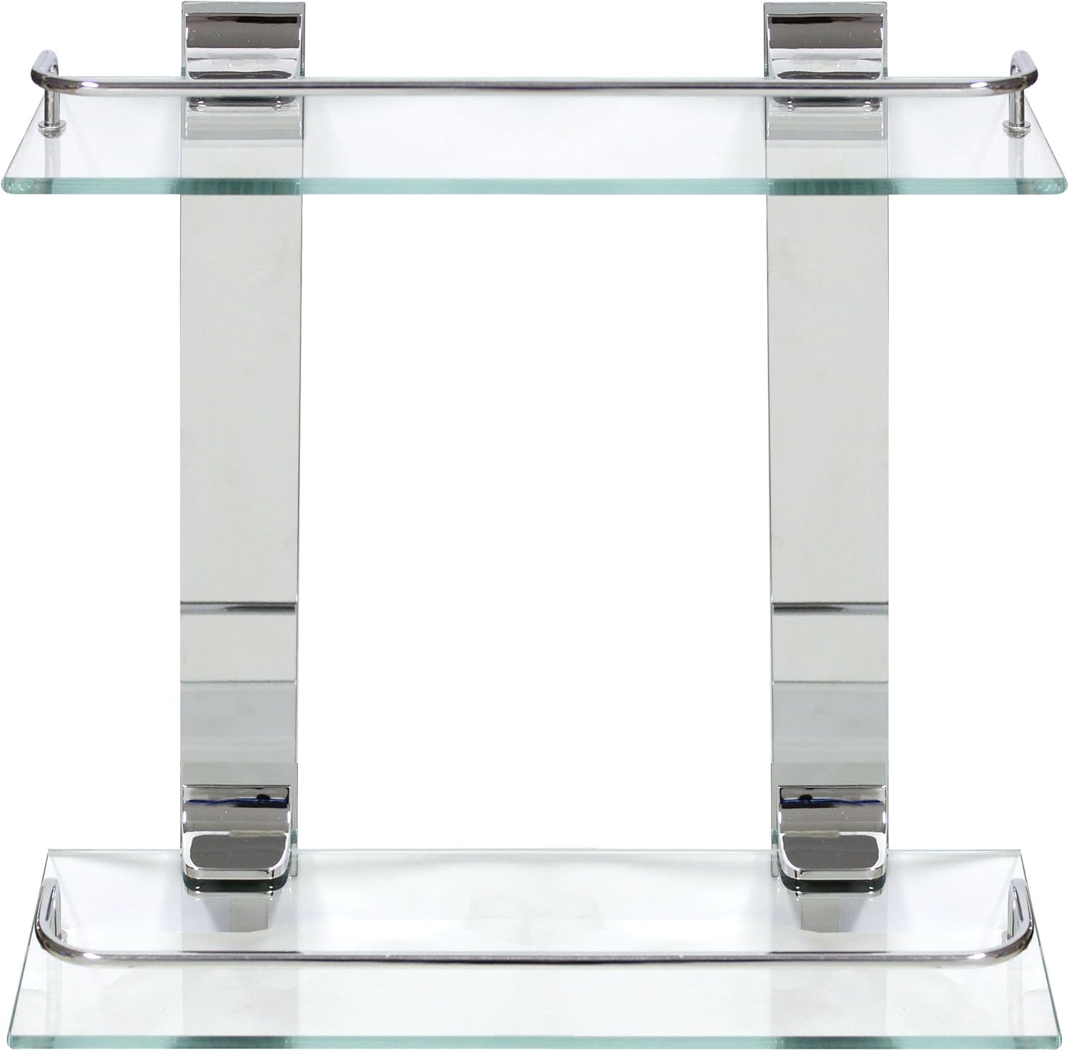 Double Glass Wall Shelf with Rail – Polished Chrome – 5 Year Warrantee