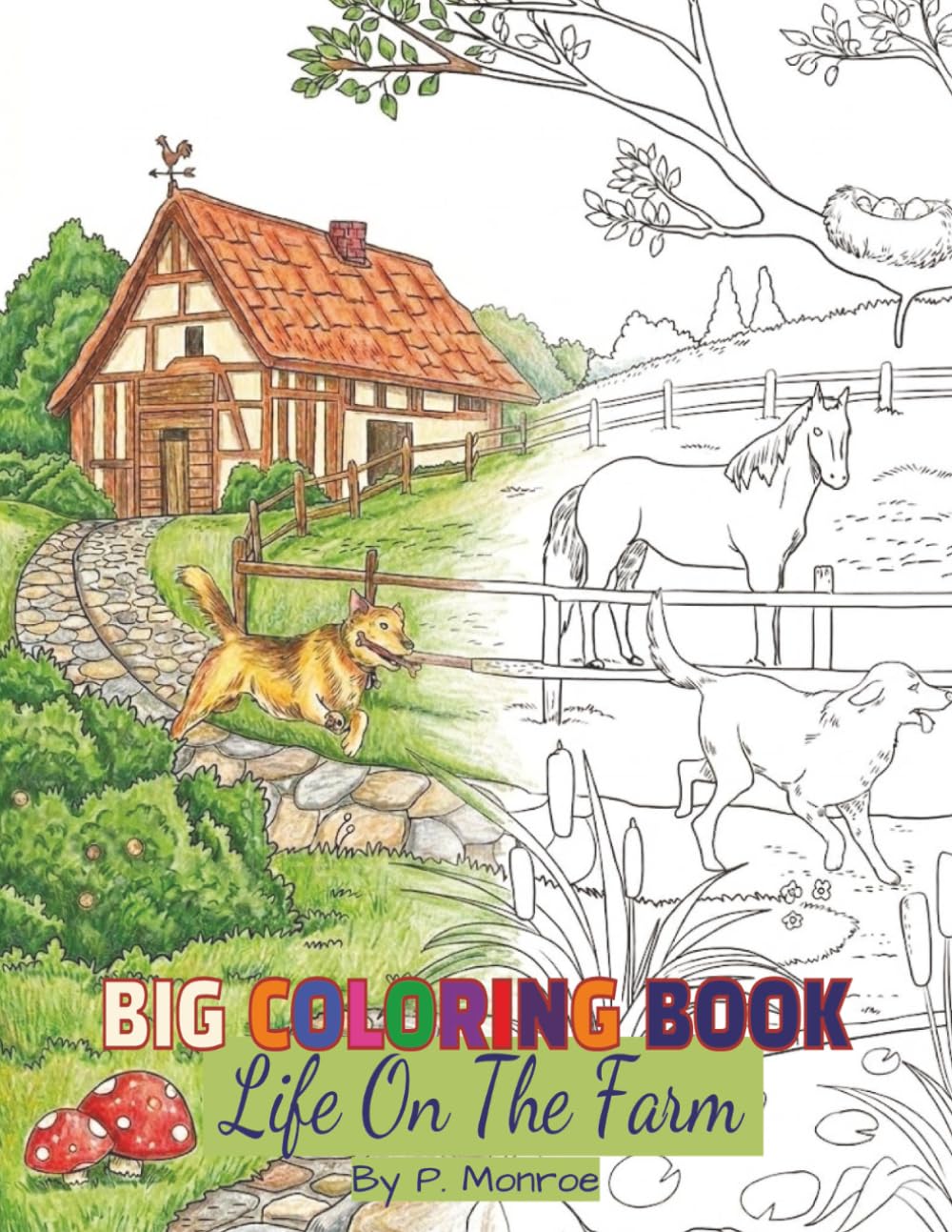 Big Coloring book: Life On The Farm | For Adults: 30 Beautiful Drawings | For Stress Relief and Relaxation | Adult Coloring Book
