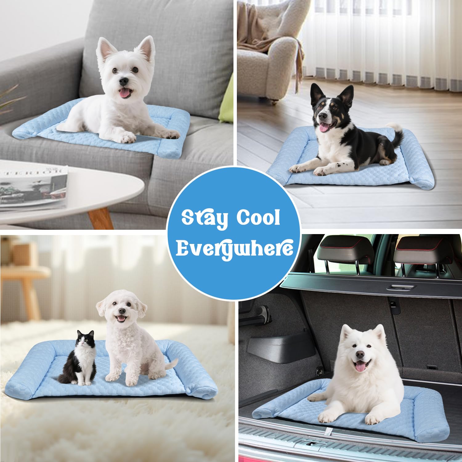 Tapis rafraîchissant pour chien – Tapis épais auto-rafraîchissant pour petit chien et chat, ultra confortable et lavable en machine | Tapis de refroidissement pliable pour chiens, cages et