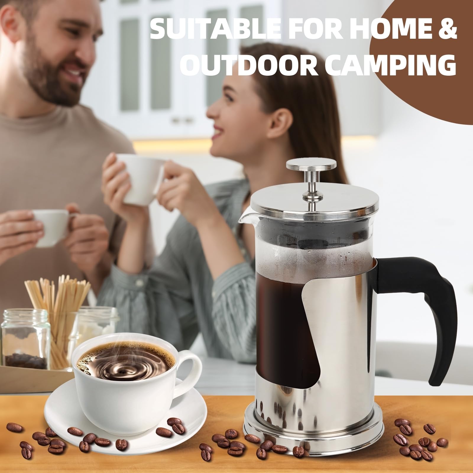 Starward French Press 350 ml Caffettiera in Acciaio Inox, Vetro Borosilicato, Filtro
