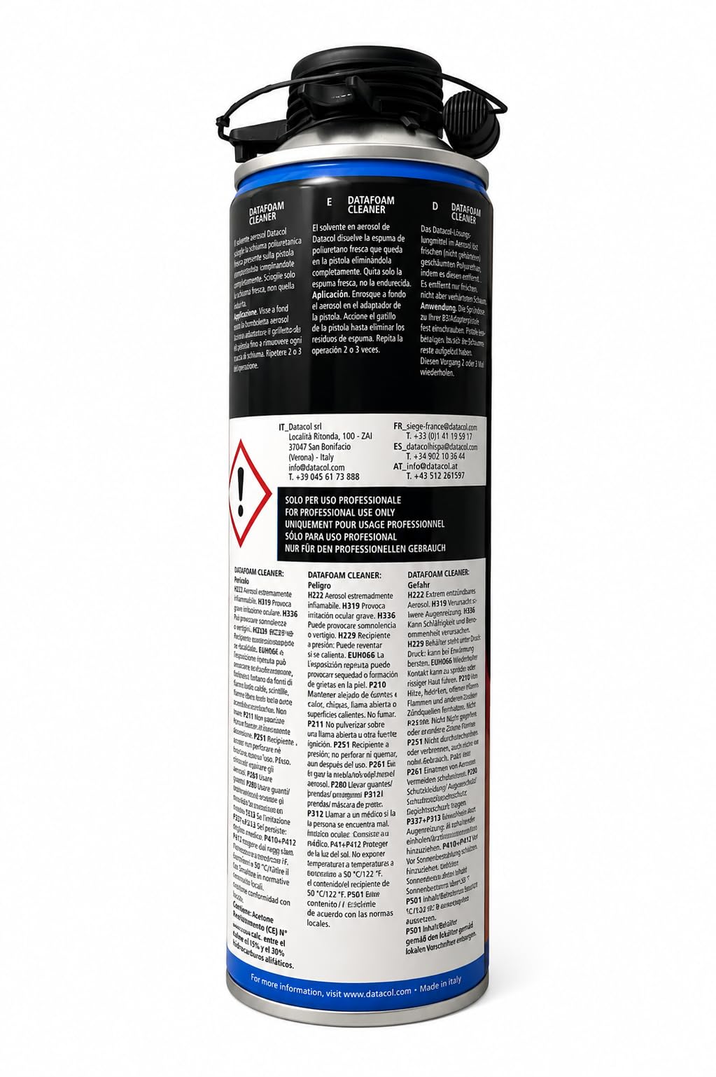 DATAFOAM CLEANER 500 ml – Solvente limpiador espuma poliuretano – PACK 12 – Aerosol para limpieza de pistolas PU y espuma fresca – DATACOL