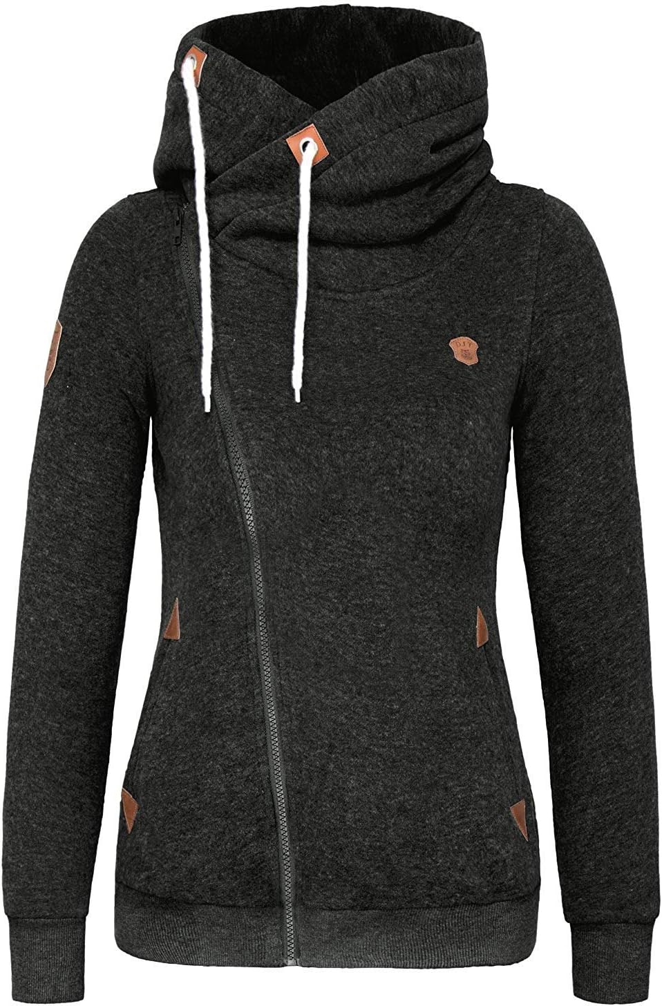FANTIGOWomen's Oblique Zipper Hoodie Sweatshirt Slim Fit Coat