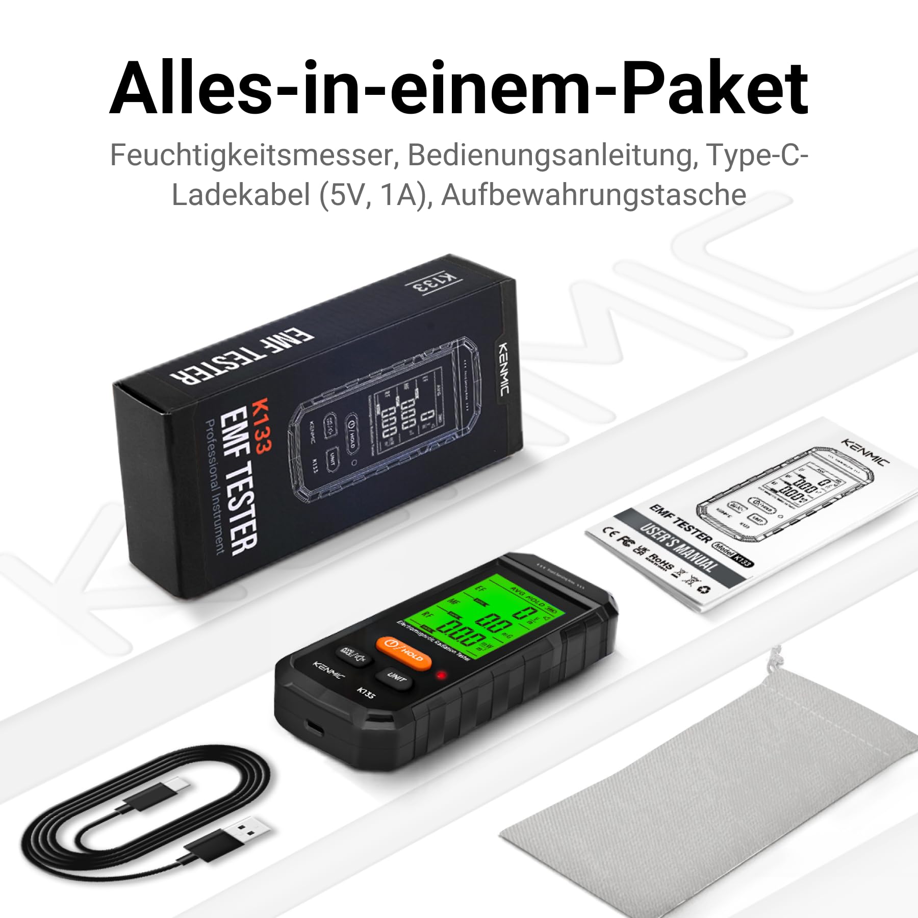 EMF Messgerät, 3-in-1 EMF Meter EF/MF/RF Tragbarer Elektromagnetischer Feld Strahlungs Detektor für EF, RF, MF, WiFi Signal, Passend für Zuhause, Büro EMF Inspektionen und Geisterjagd