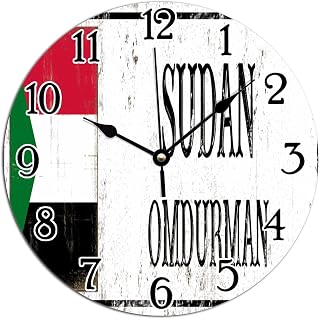 Country Souvenir Art Clock Sudan Flag PVC Art Clock Omdurman Clocks for Wall Battery Operated Silent Clock for Living Room 12x12in Great Birthday Gift to Friend