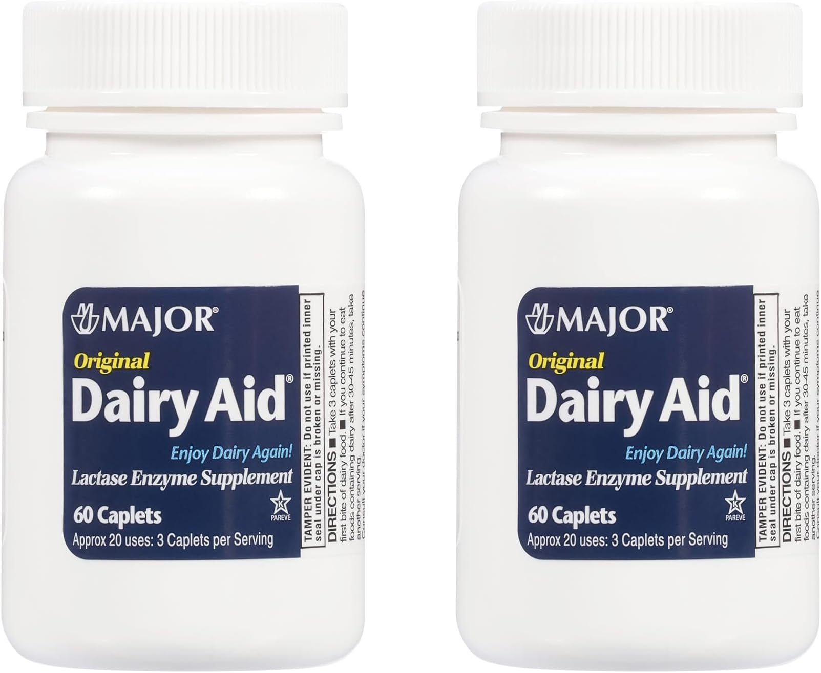 MAJOR Original Dairy Aid - Lactase Enzyme Supplement - 60 Caplets (2 Pack)