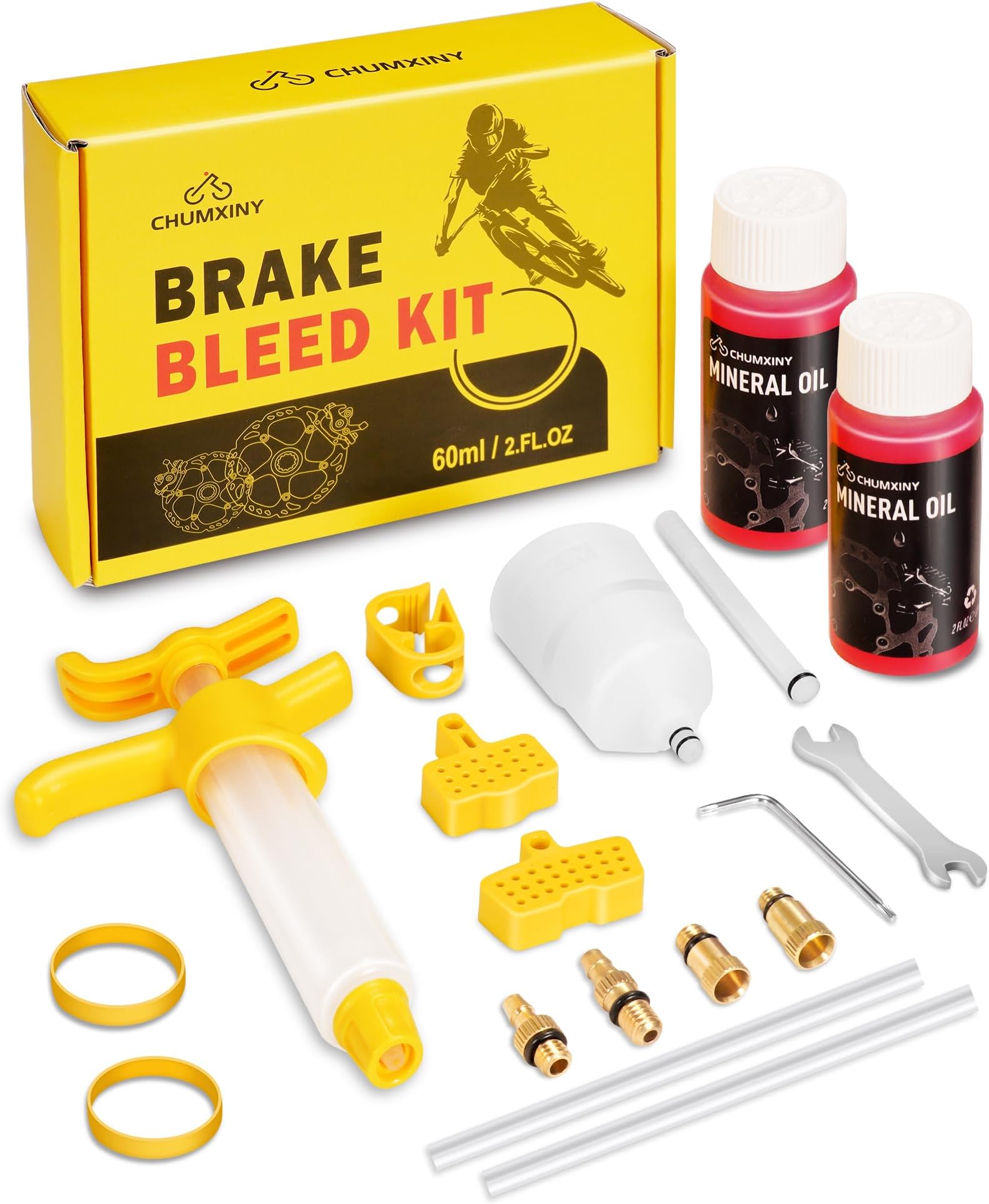 CHUMXINY Brake Bleed Kit for Tektro-TRP Hydraulic Brakes, Includes 120ml of Mineral Brake Fluid, Clear Funnel and Metal Connecto.