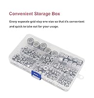 Vista 6 de cSeao Kit surtido de tuercas de seguridad insertadas de nailon SAE Nylock (1/4-20 3/8-16 1/2-13#4-40#6-32#8-32#10-24#10-32), acero inoxidable 304