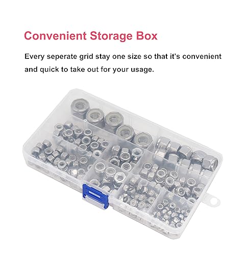 Miniatura 7 de cSeao Kit surtido de tuercas de seguridad insertadas de nailon SAE Nylock (14-20 38-16 12-13#4-40#6-32#8-32#10-24#10-32), acero inoxidable 304