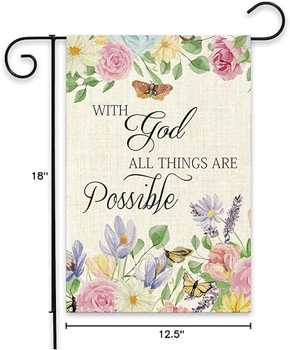 Miniatura 7 de Bandera de jardín con texto en inglés "With God All Things are Possible" – Bandera decorativa para el hogar, primavera, verano, otoño, hogar,