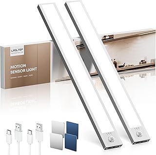Schrankbeleuchtung Led Lampe mit Bewegungsmelder - 30cm 2200mAh Unterbauleuchte Küche Licht Aufladbar mit USB & Sensor - Treppenlicht Schranklicht Vitrinenbeleuchtung Magnetische Dimmbar | 2 Stück