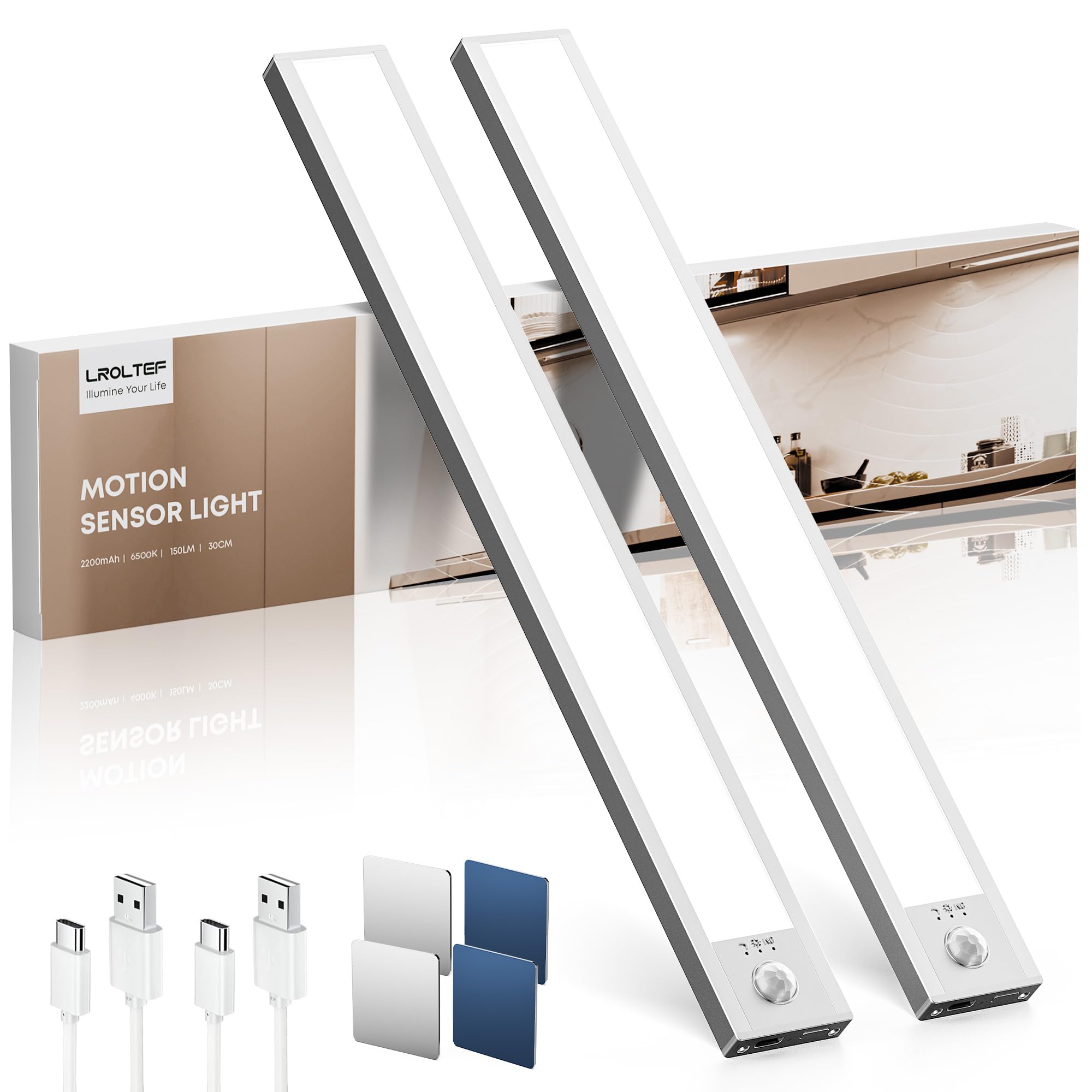 Schrankbeleuchtung Led Lampe mit Bewegungsmelder - Unterbauleuchte Küche Licht Aufladbar mit USB & Sensor - Treppenlicht Schranklicht Vitrinenbeleuchtung Magnetische Dimmbar