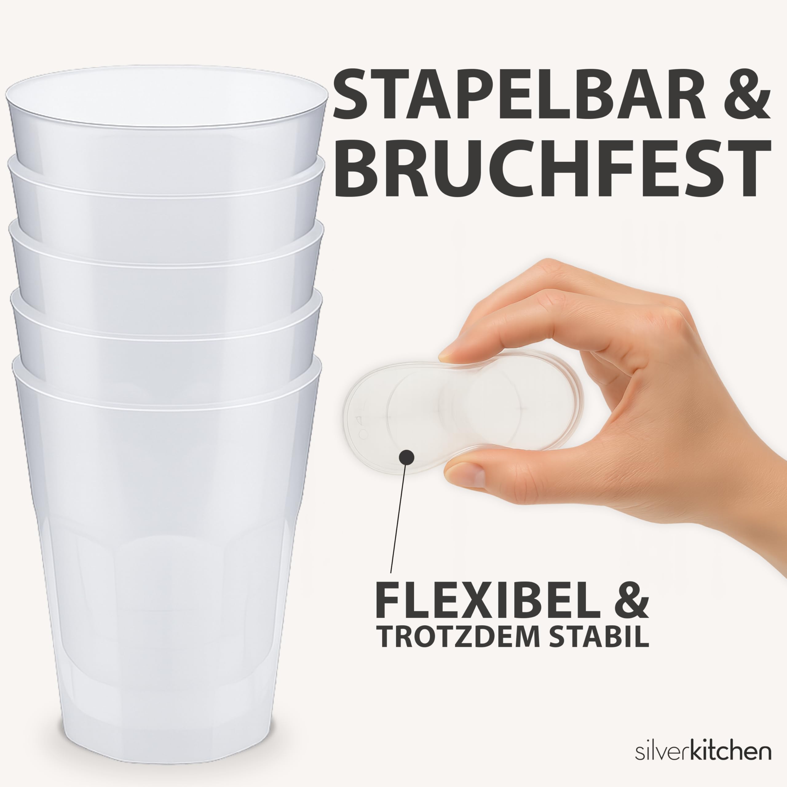 100x Cocktail Plastikbecher 0,3 L – Stapelbare Mehrweg Partybecher - Spülmaschinenfeste Hartplastik Becher für Events, Partys & Gastro