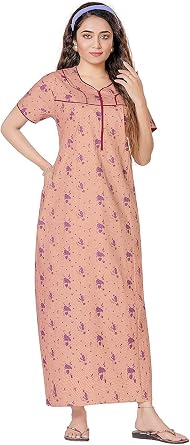 Womens Pure Cotton Maxi Nighty with Pocket 04 Apricot Peach