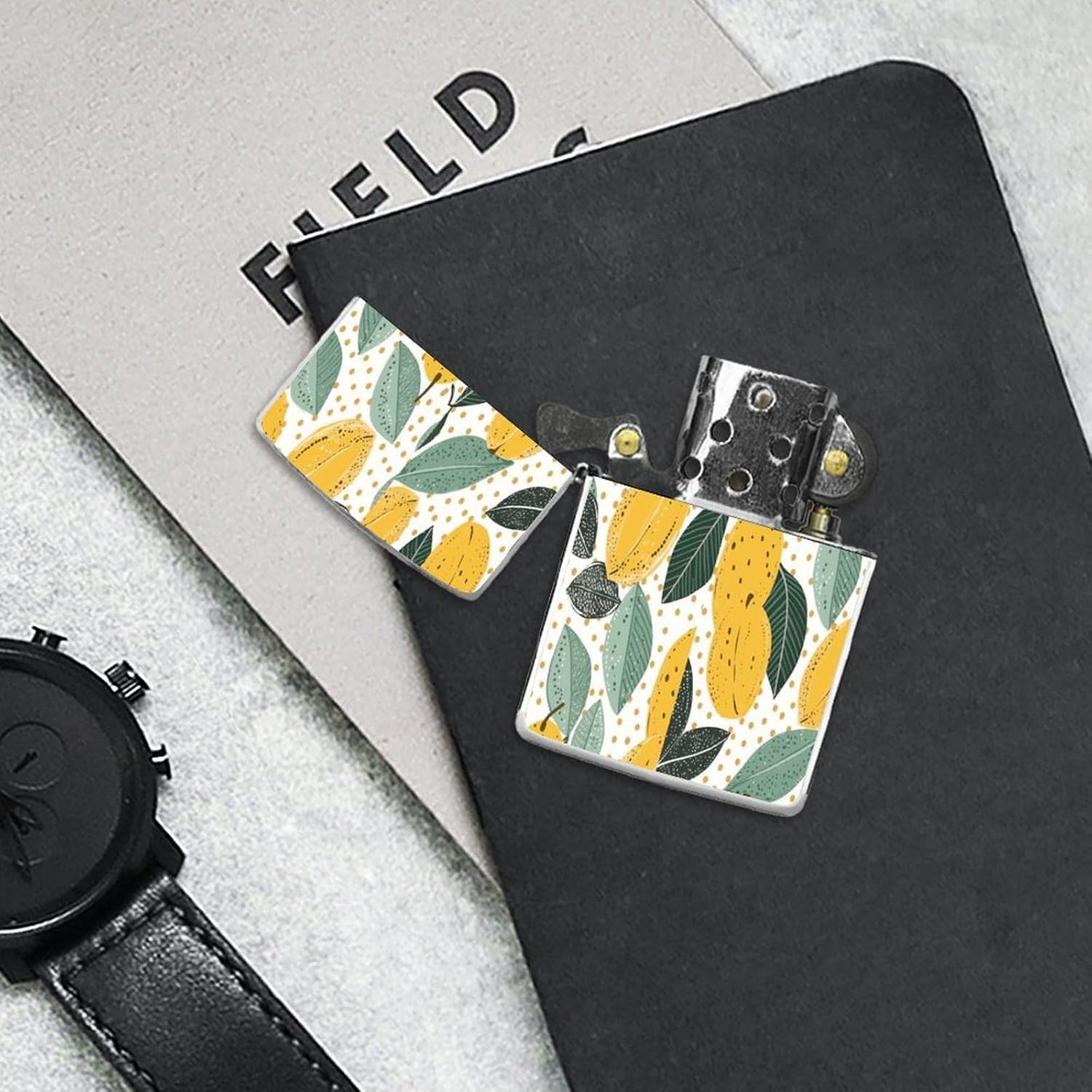 Lemon Leaf Pattern Dots Lighter Case Cover Holder Lighter Sleeve