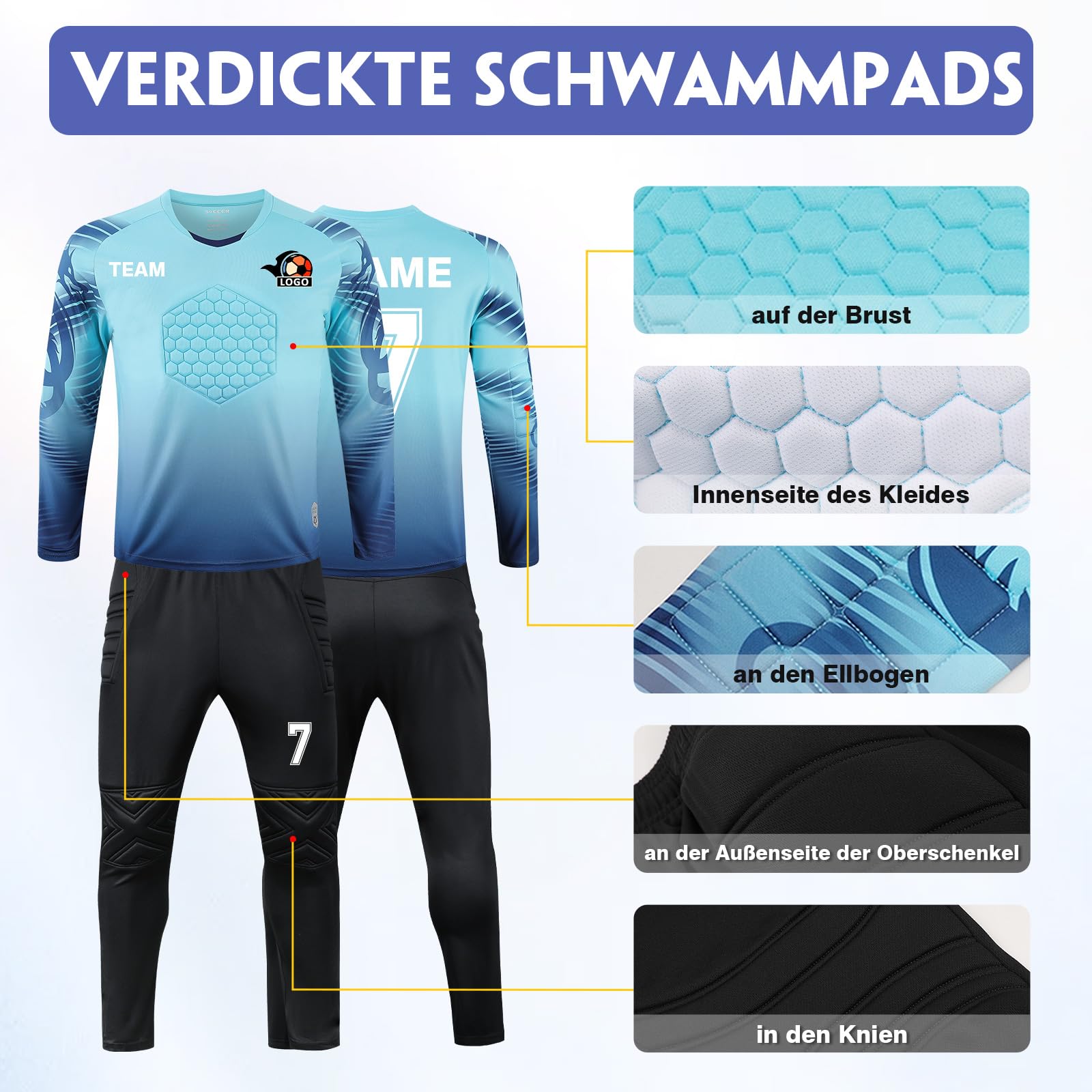 LAIFU Torwarttrikot Personalisieren für Erwachsene/Kinder Torwarttrikot Gepolstert mit Nummer Name Team
