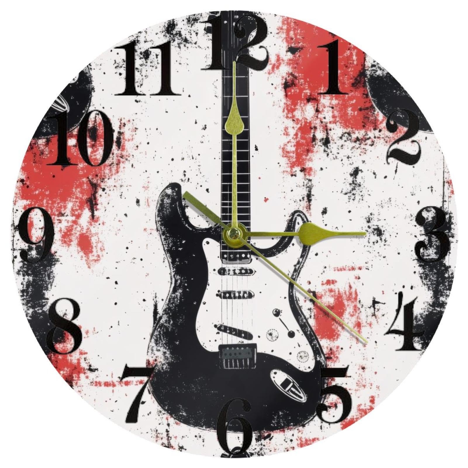 Horloge guitare grunge pour maison et cuisine ronde à quartz