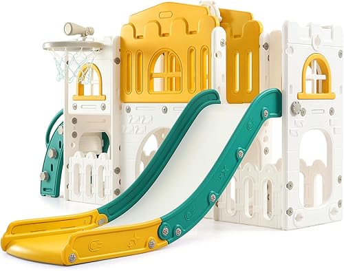 Juego de tobogán 8 en 1 para niños pequeños de 1 a 3 años, juego de bebé para interiores y exteriores con escalador, túnel de gateo, aro de