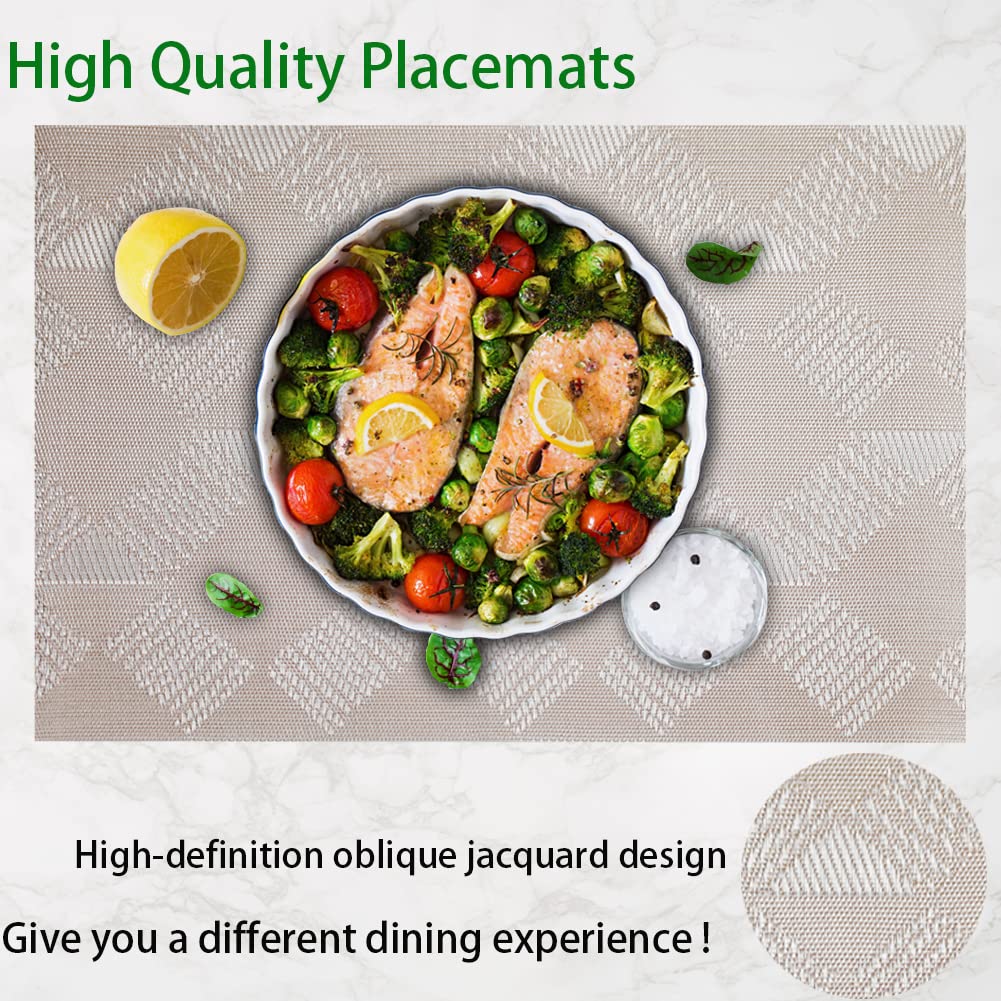 Blibalaskr Place Mats,Table Mats set of 6,Washable Non-Slip Placemats,Heat-resistant PVC Placemat,Suitable for kitchen,dining room,indoor outdoor(Beige) - Image 3
