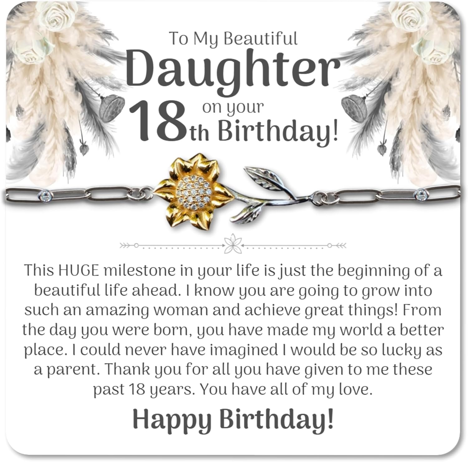 Love You This Much Daughter Birthday Milestone Sunflower Bracelet Set from Mom and Dad, Sentimental Birthday Present for Daughter Bday Gift