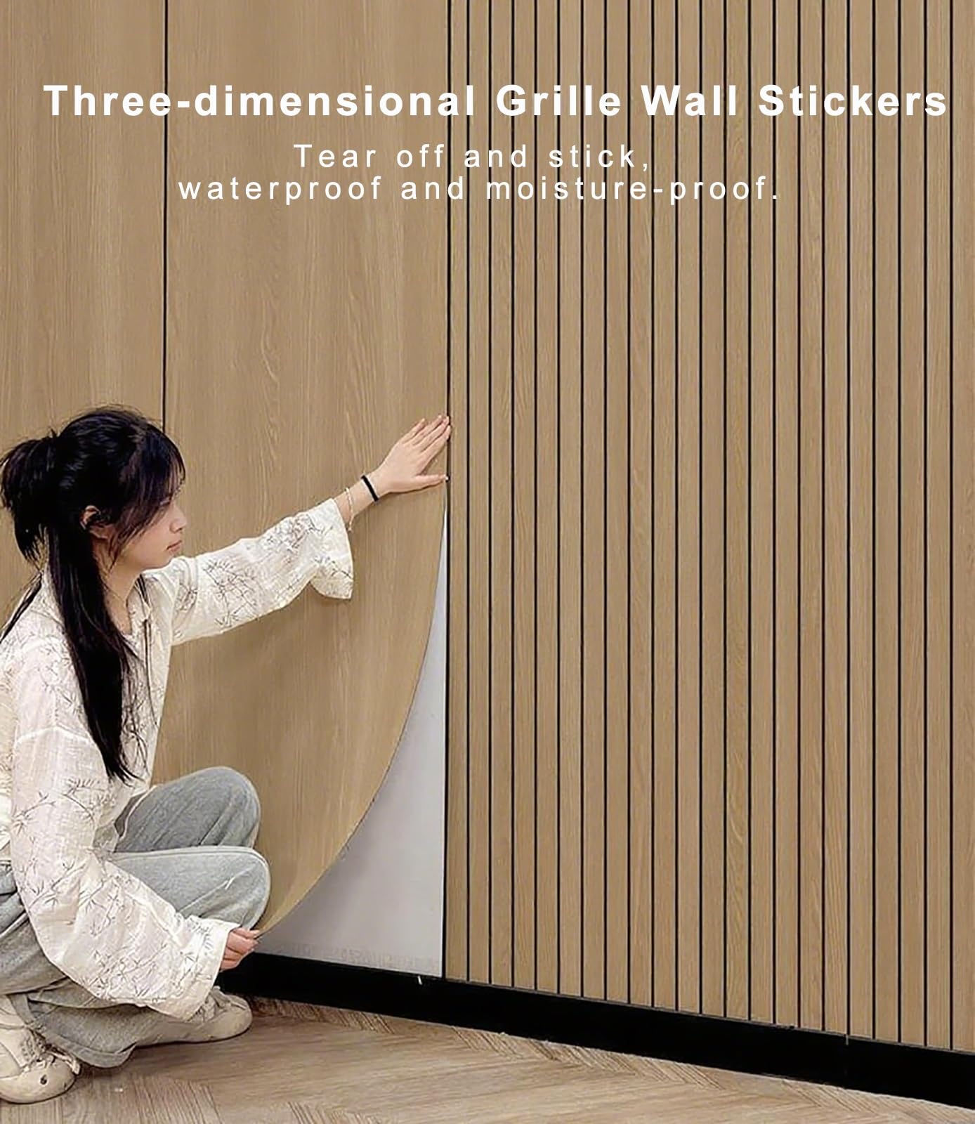 Rivestimento Parete Pannelli murali in legno quadrati staccabili e attaccabili, pannello murale in doghe di PVC, pannello murale in finto legno, pannello murale insonorizzato 3D autoadesivo con venatu