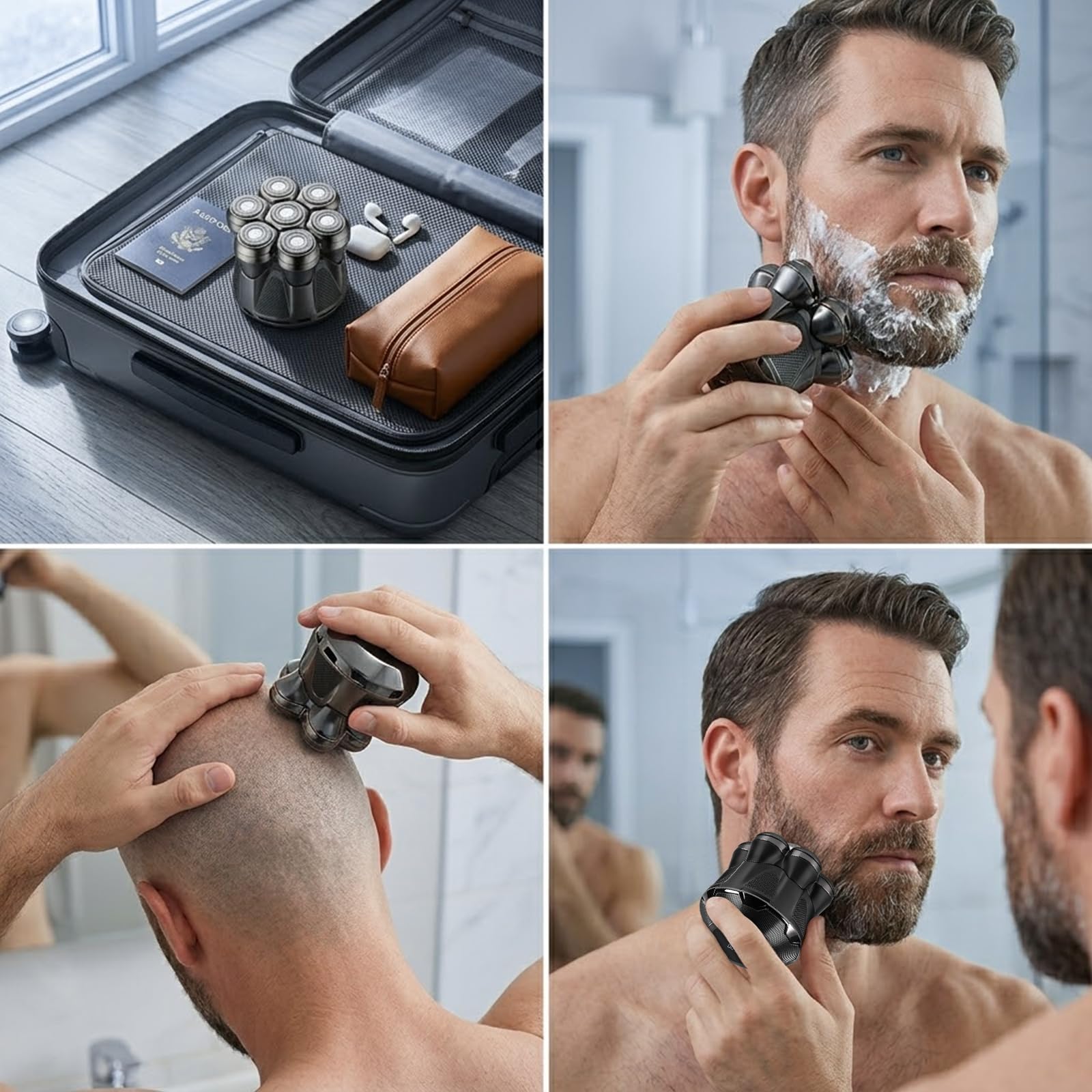 Glatzen Rasierer Herren IPX7 Wasserdicht Kopfrasierer Glatze Akku 120Min