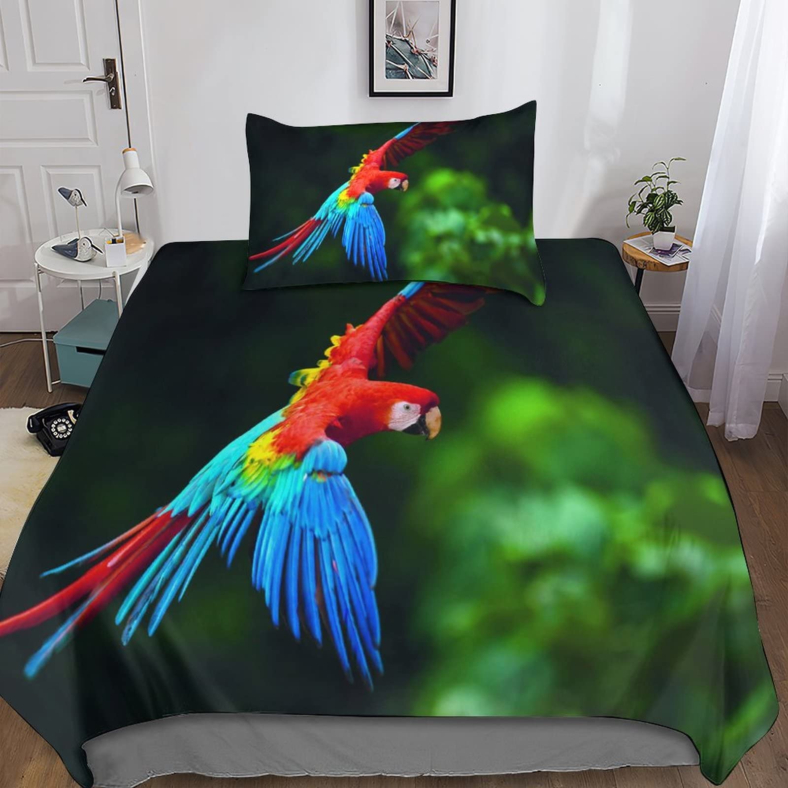 Parure de lit animal sauvage perroquet pour décoration chambre enfant et adulte