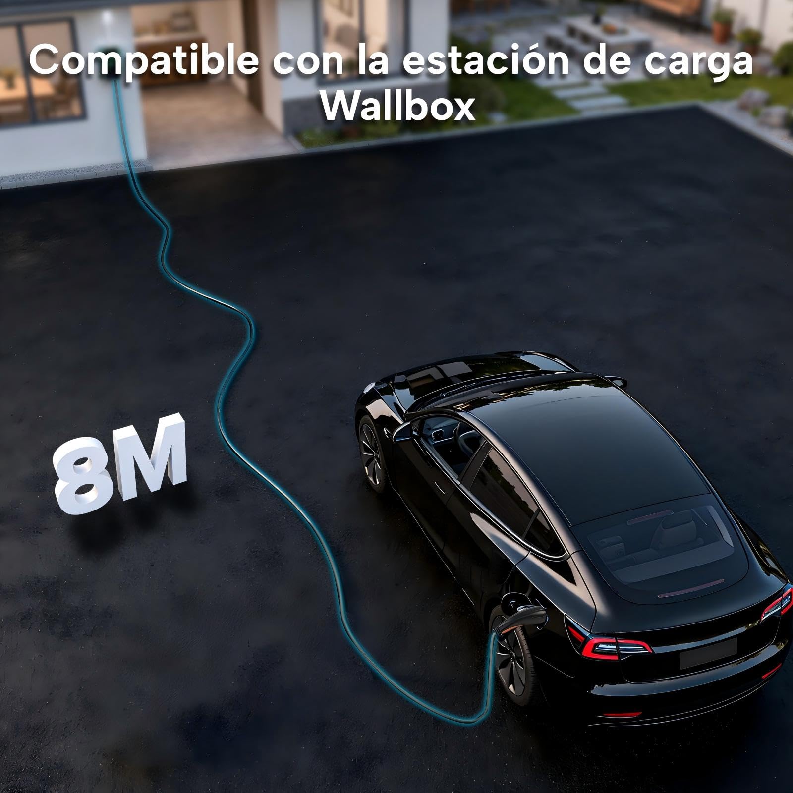 Cable de Carga Tipo 2 Extremo Abierto, 7 kW/monofásico/32 A/8 m | Cable de Repuesto para Wallbox y estación de Carga Tipo 2