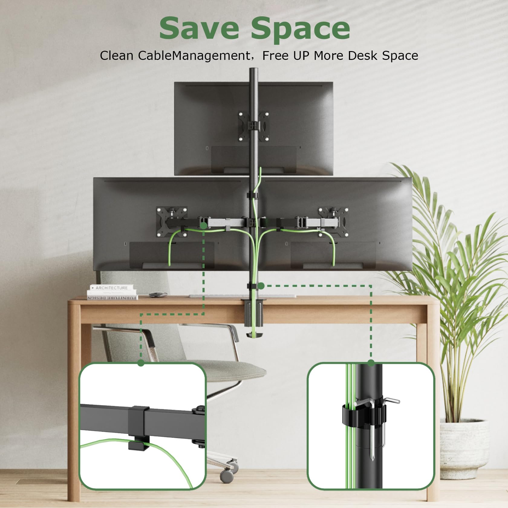 UPGRAVITY Support de bureau triple pour écrans de 17 à 32", chaque bras peut supporter jusqu'à 8 kg, 3 supports d'écran avec inclinaison, pivotant, rotatif, VESA 75/100 x 100 mm