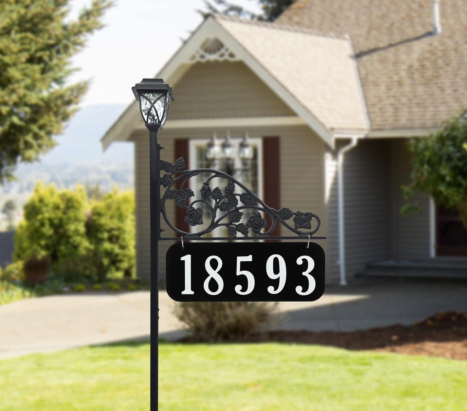 Address America USA Handcrafted Rose Reflective Double Sided Address Sign With Solar Light- 47" Pole - SL