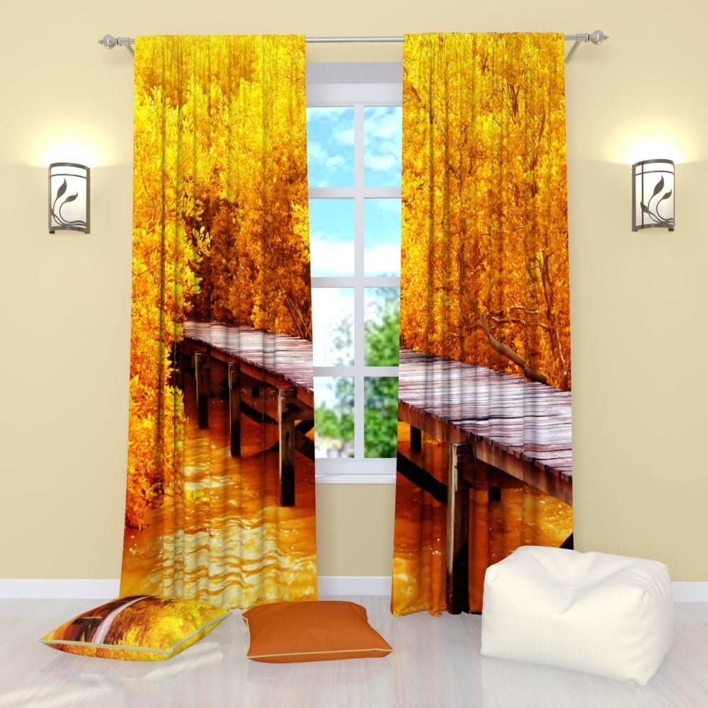 Factory4me Gold Curtains Gold Road. Window Curtain Set of 2 Panels Each W52 x L96 Total W104 x L96 inches Drapes for Living Room Bedroom Kitchen