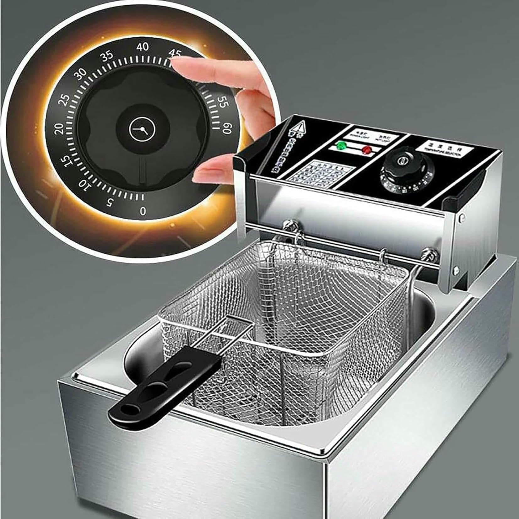 Friggitrice professionale, friggitrice elettrica da banco per uso commerciale e domestico, friggitrice elettrica in acciaio inox spesso con cestelli e coperchi per cucina domestica e ristorante~/