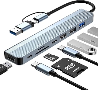 USB C Hub 3.0, 8 in 1 Adapter with USB C Port, USB 2.0 and USB 3.0 Ports, SD/TF Card Reader, Multi-Port Adapter for MacBook Air/Pro, iPad Pro, Chromebook, Huawei, Dell XPS, HP, Samsung, etc