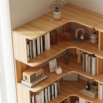 Vertical Wall Corner Shelf with Open Back 6-Shelf Wood Corner Bookshelf Floor Book Rack Multi-Layer Storage Shelf Against the Wall Bookcase White 35 L x 24 W x 63 H