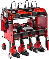 CCCEI Modular Power Tool Organizer Wall Mount with 8-Outlet Charging Station - Heavy Duty Garage Drill Storage Rack Red