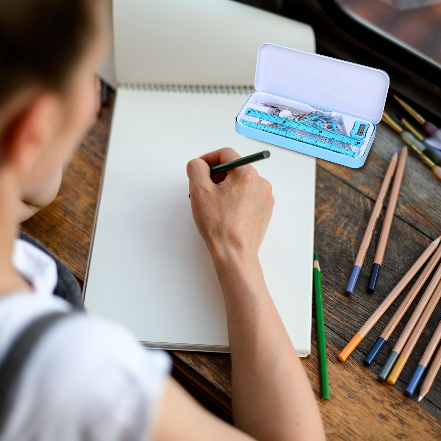 Compass Geometry Tool Geometry Set Drafting Drawing Compass and Protractor Set with Box Math Geometry Compass for Geometry Metal Compass Geometry Kit Drawing Tool for Measuring Drawings Study - Image 3